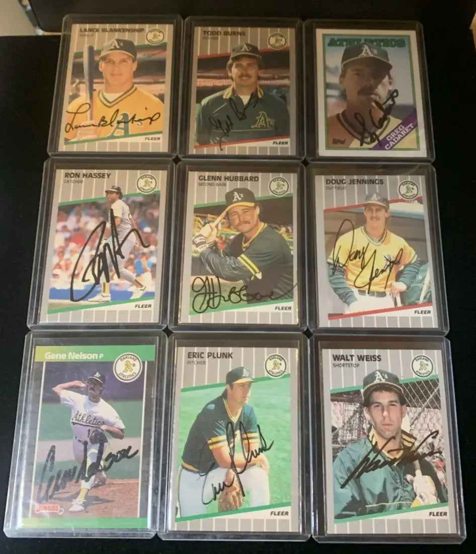 Oakland A’s 1989 Fleer Donruss Topps Hand Signed Lot of 9 Baseball Cards AUTO - Baseball Card Single
