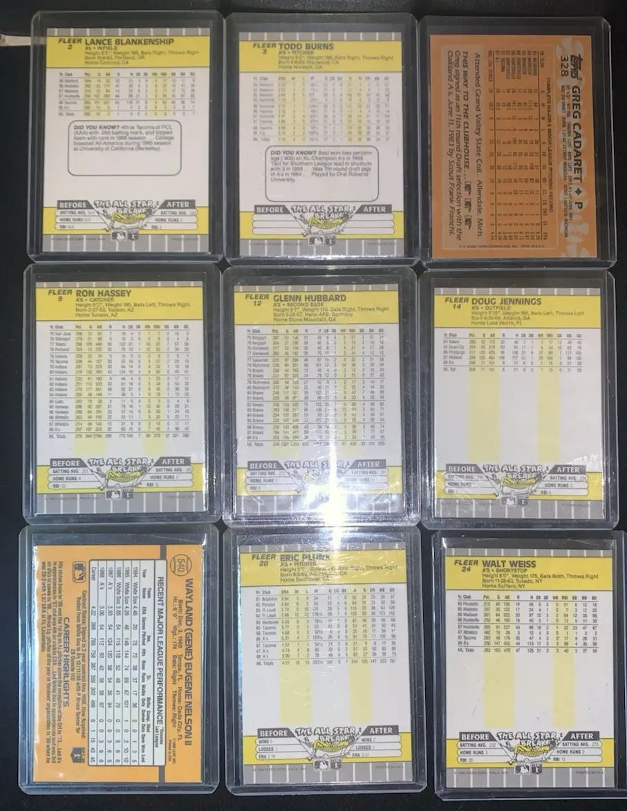 Oakland A’s 1989 Fleer Donruss Topps Hand Signed Lot of 9 Baseball Cards AUTO - Baseball Card Single