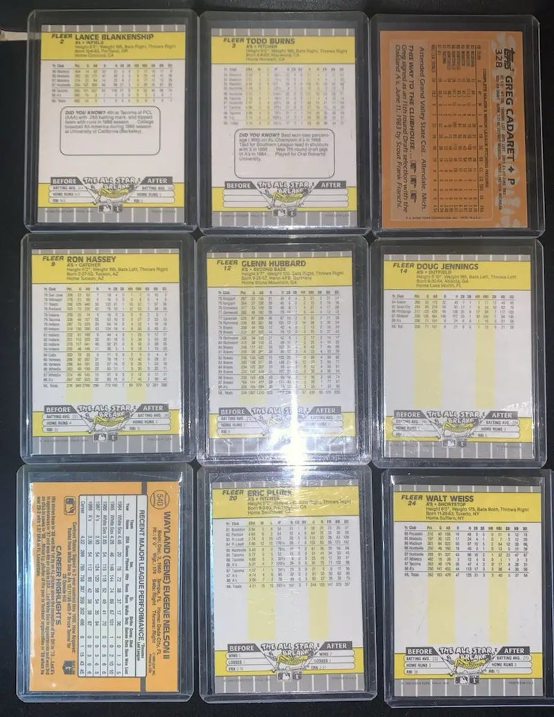 Oakland A’s 1989 Fleer Donruss Topps Hand Signed Lot of 9 Baseball Cards AUTO - Baseball Card Single