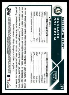 Oakland Athletics 2023 Topps #577 Oakland Athletics - Baseball Card Single
