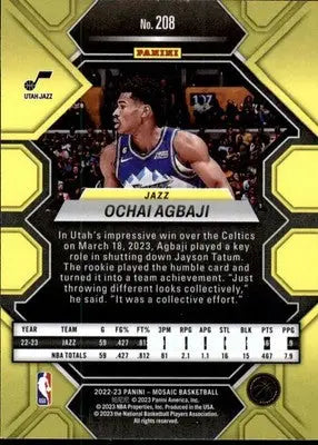 Ochai Agbaji - 2022-23 Panini Mosaic - #208 - RC Basketball - Basketball Card Single