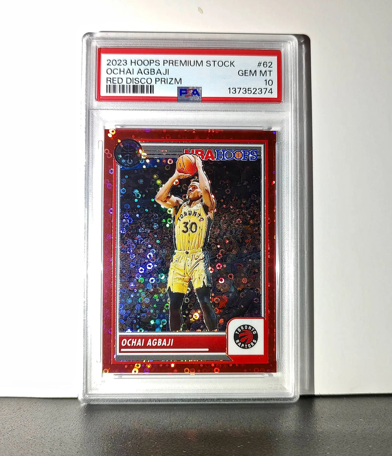 Ochai Agbaji 2023 Panini Hoops Premium #62 30/149 Red Disco Prizm PSA 10 Gem