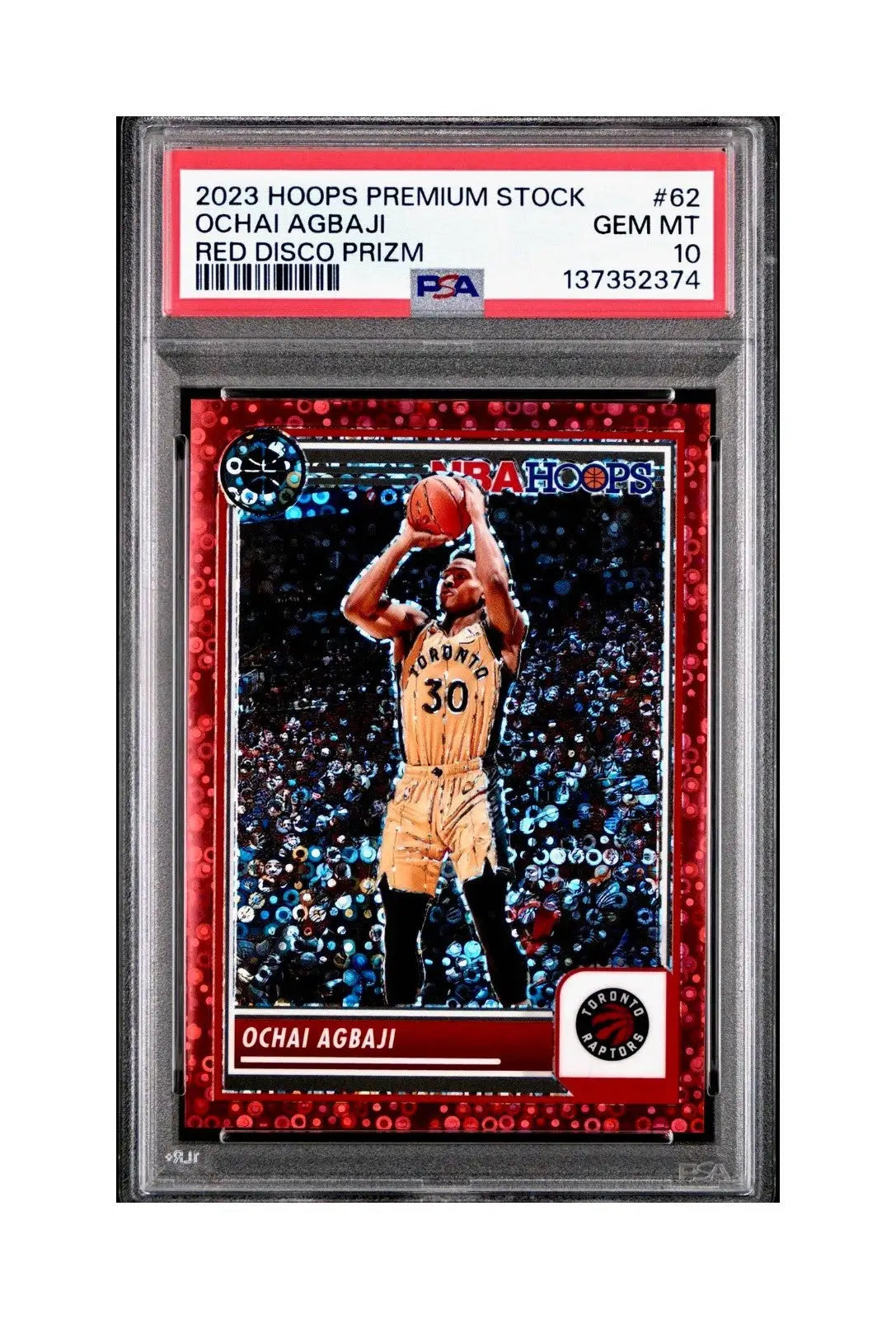 Ochai Agbaji 2023 Panini Hoops Premium #62 30/149 Red Disco Prizm PSA 10 Gem
