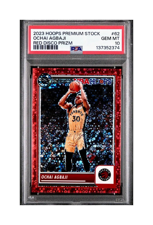 Ochai Agbaji 2023 Panini Hoops Premium #62 30/149 Red Disco Prizm PSA 10 Gem - Basketball Card Single