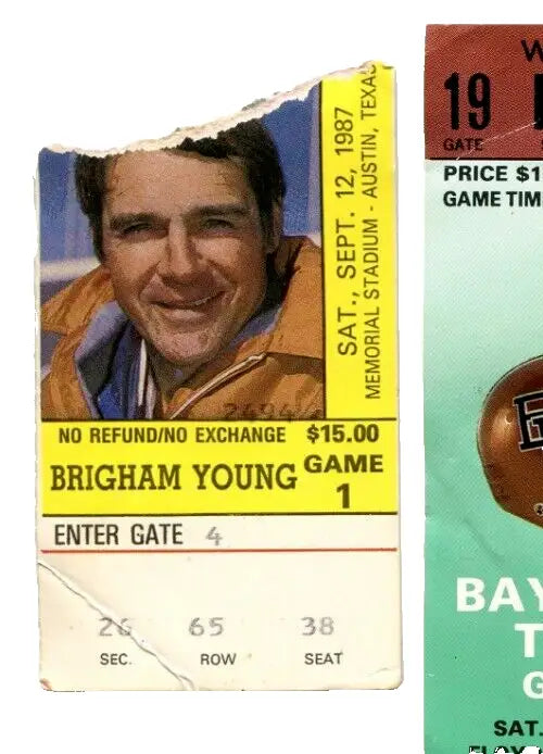 Vintage Brigham Young football ticket stub from Oct 12, 1987 Texas Longhorns game