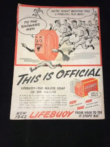 Vintage Lifebuoy soap advertisement from Official Baseball Book Sporting News 1942