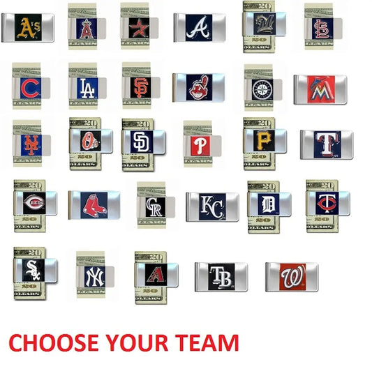 Official Licensed MLB hand painted money clips featuring team logos as belt buckles