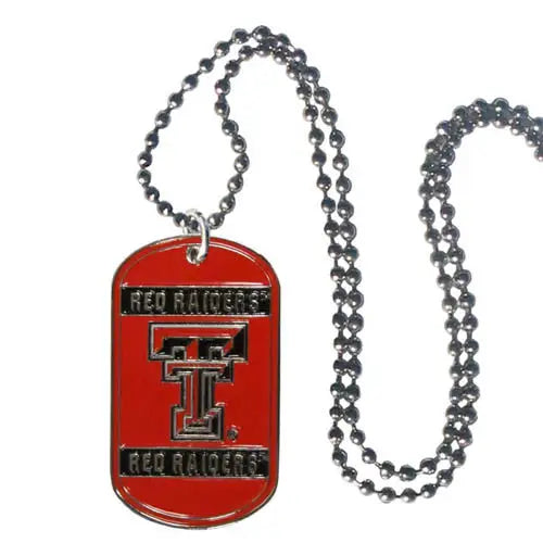 Red Dog Tag Necklace with Texas Tech Red Raiders logo, Official Licensed NCAA Necklace Dog