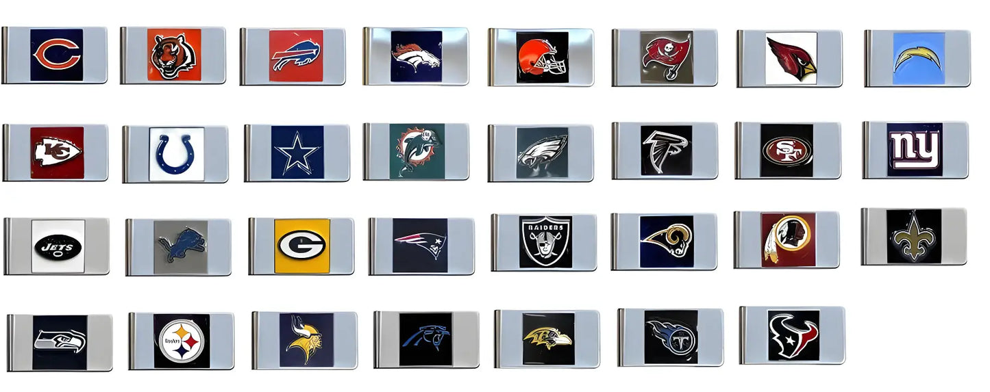 Collection of NFL team logos for Official Licensed Hand Painted Money Clip options