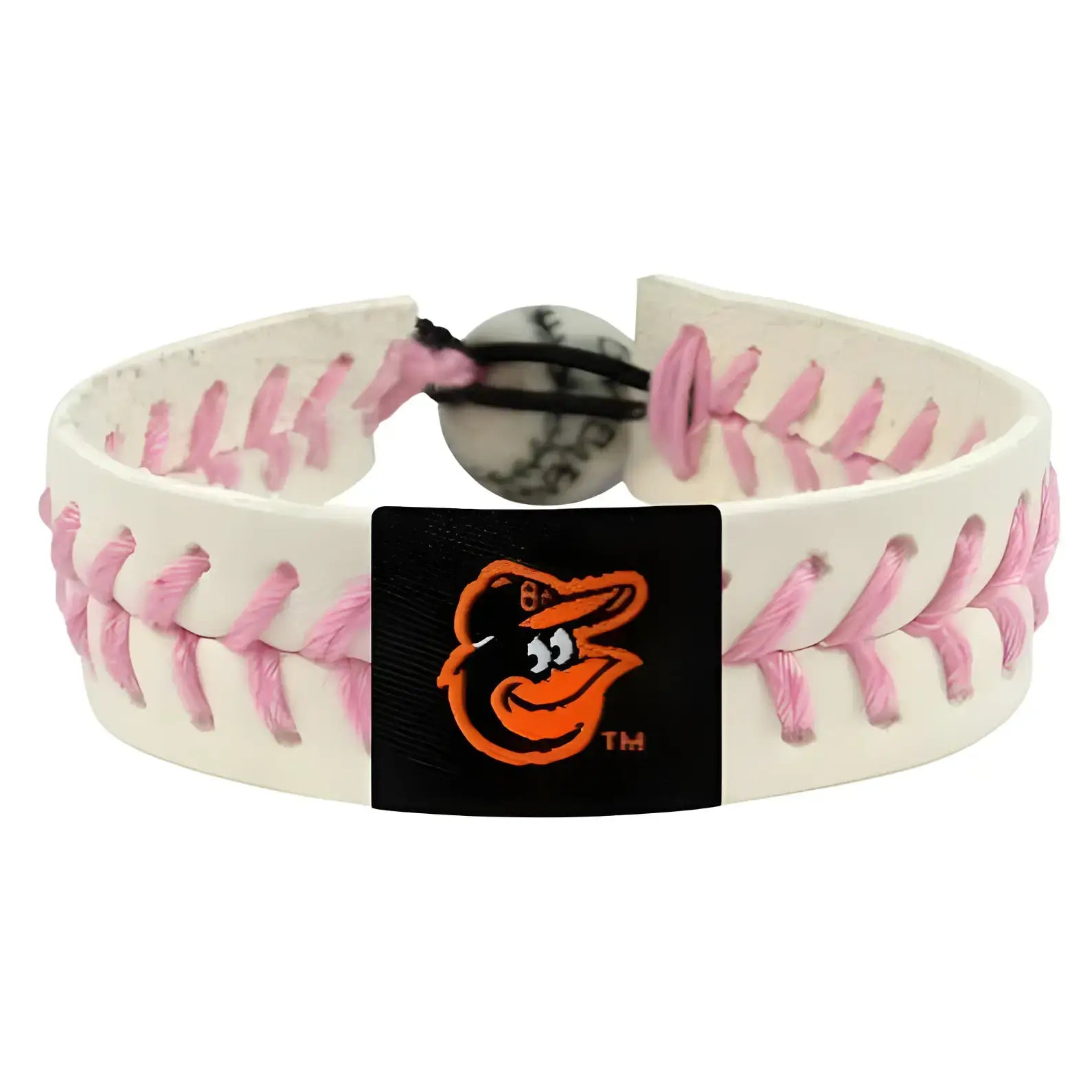 Official MLB Leather Baseball Seam Bracelet Pink Cancer Color Choose Your Team - Baltimore Ok Cancer Baltimore Orioles