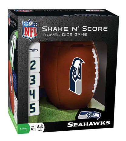 NFL Shake N’ Score dice game featuring Seattle Seahawks team logo for fans