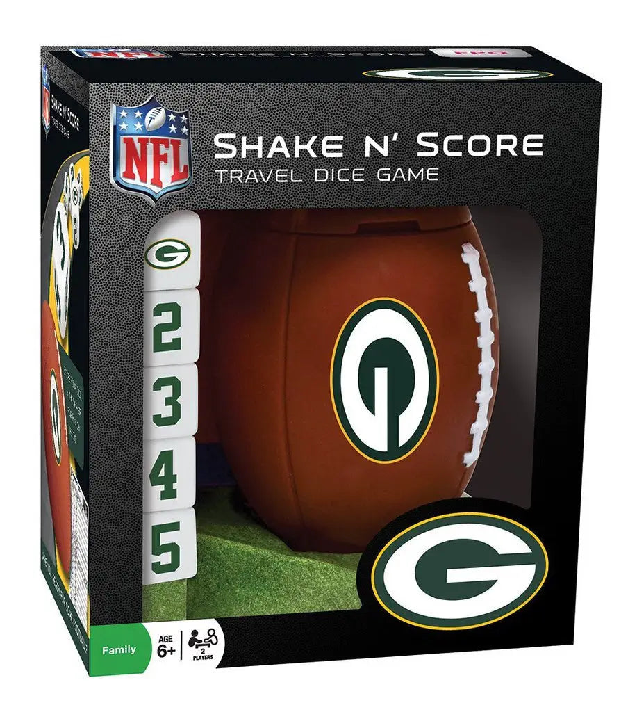 NFL Shake N Score travel dice game featuring Green Bay Packers team logo for fans