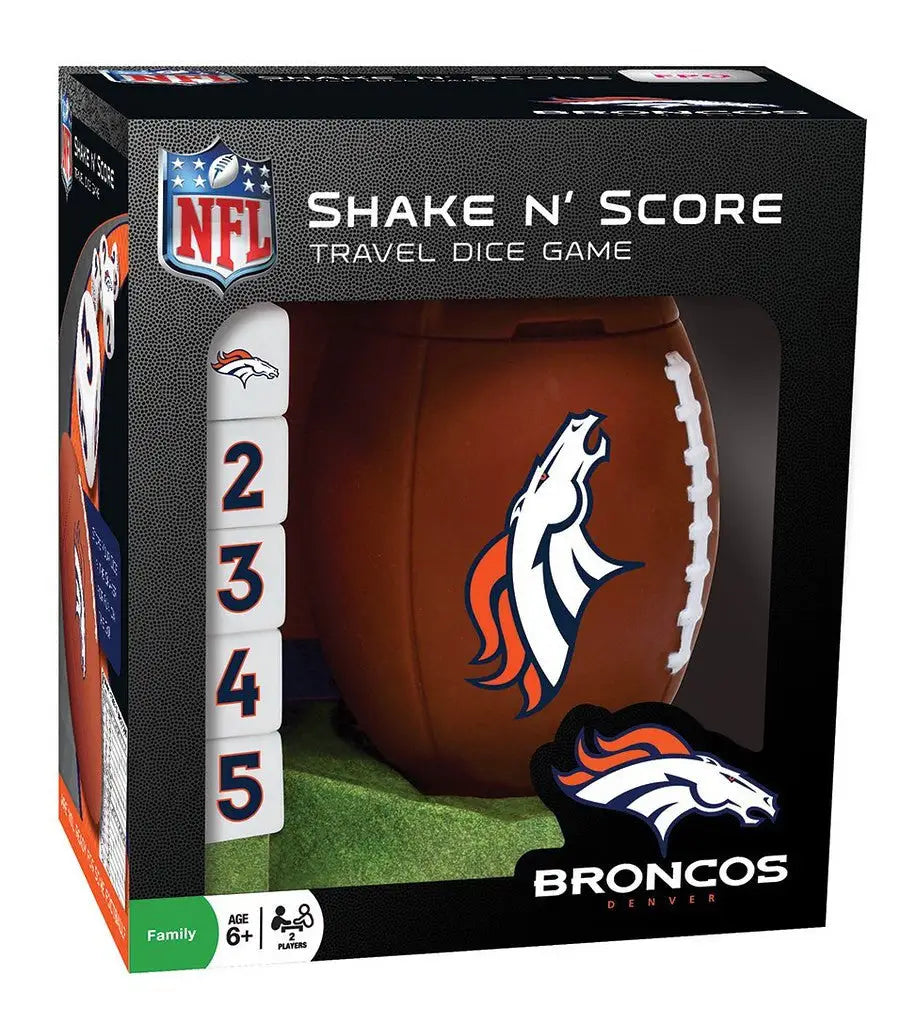 NFL Shake N’ Score dice game featuring Denver Broncos team logo for ultimate fun