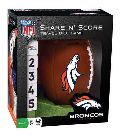 NFL Shake N’ Score dice game featuring Denver Broncos team logo for ultimate fun