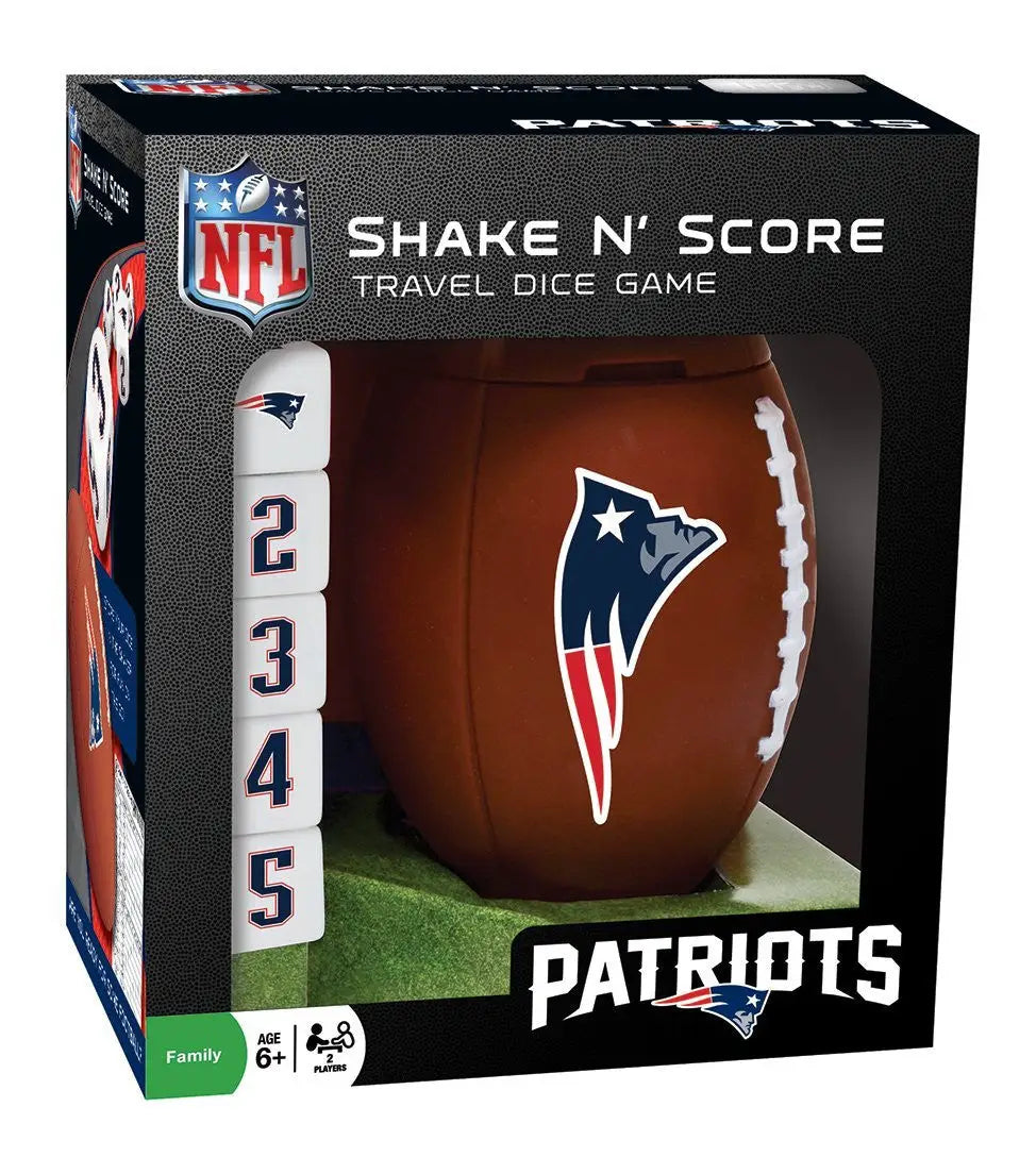 NFL-themed dice game featuring New England Patriots logo in NFL Shake n Score