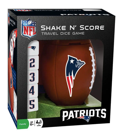 NFL-themed dice game featuring New England Patriots logo in NFL Shake n Score