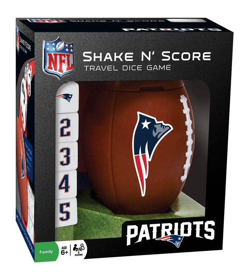 NFL-themed dice game featuring New England Patriots logo in NFL Shake n Score