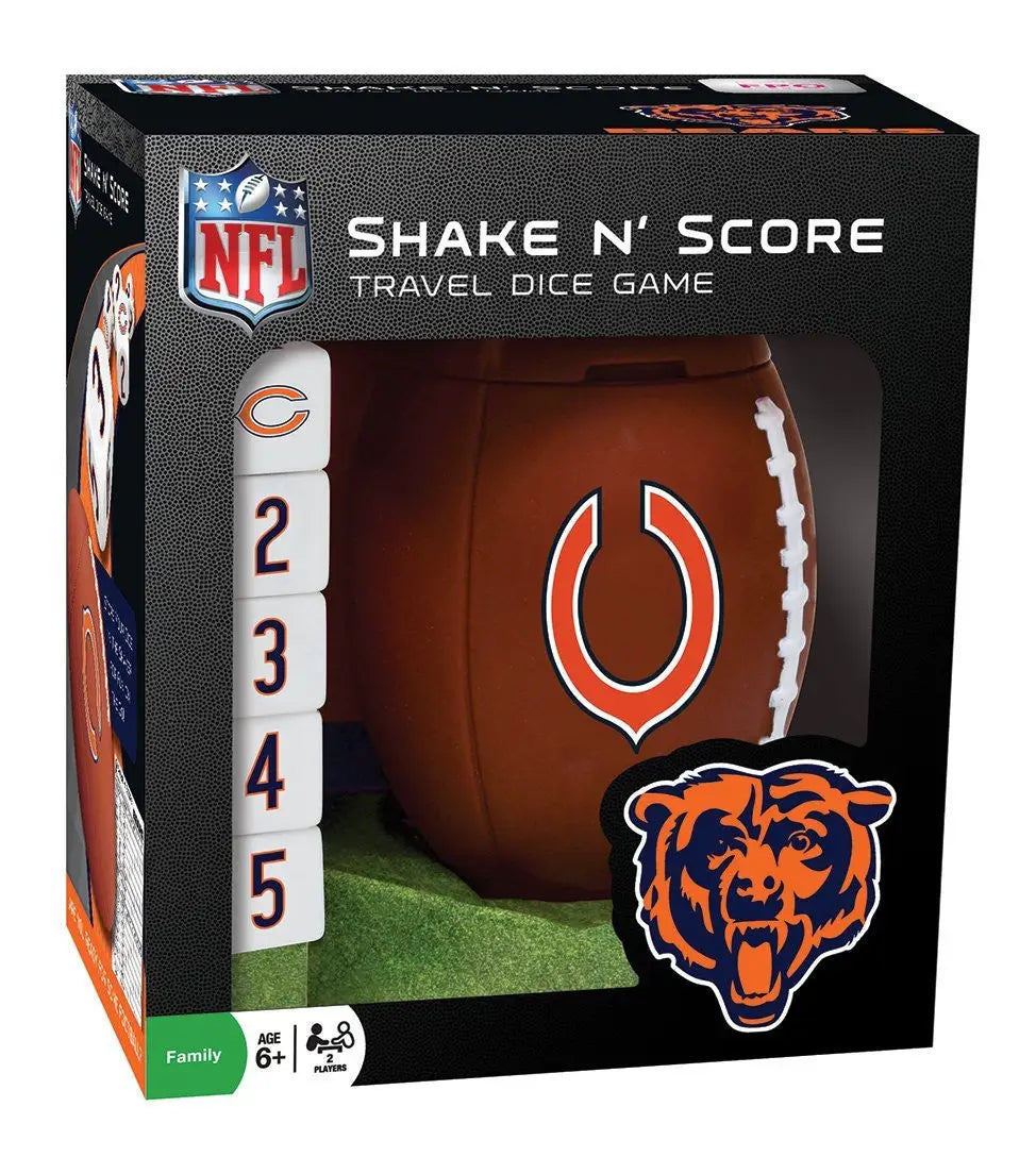 NFL-themed Shake n Score dice game featuring Chicago Bears team logo