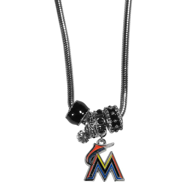 Officially Licensed MLB Team Euro Bead Necklace Choose Your Team - Miami Marlins