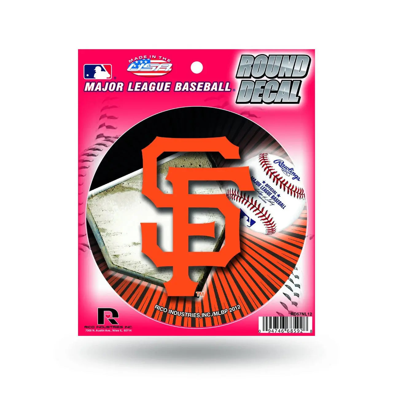 Round decal of San Francisco Giants SF logo in orange, officially licensed MLB merchandise