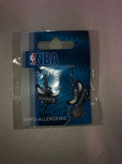 Hypoallergenic Charlotte Hornets NBA Team Dangle Earrings in packaging for officially licensed NBA