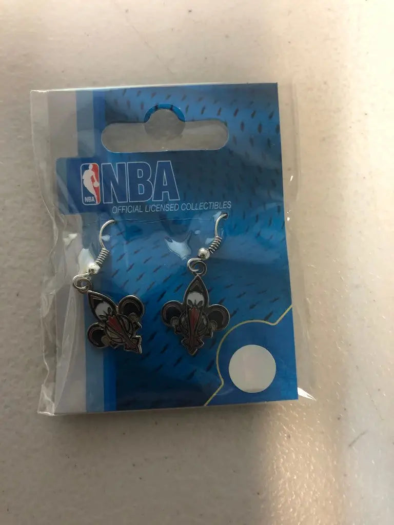 Officially Licensed NBA Team Dangle Earrings featuring basketball charms in packaging