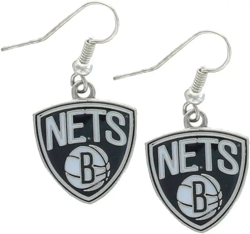 Brooklyn Nets officially licensed NBA team dangle earrings with silver hooks