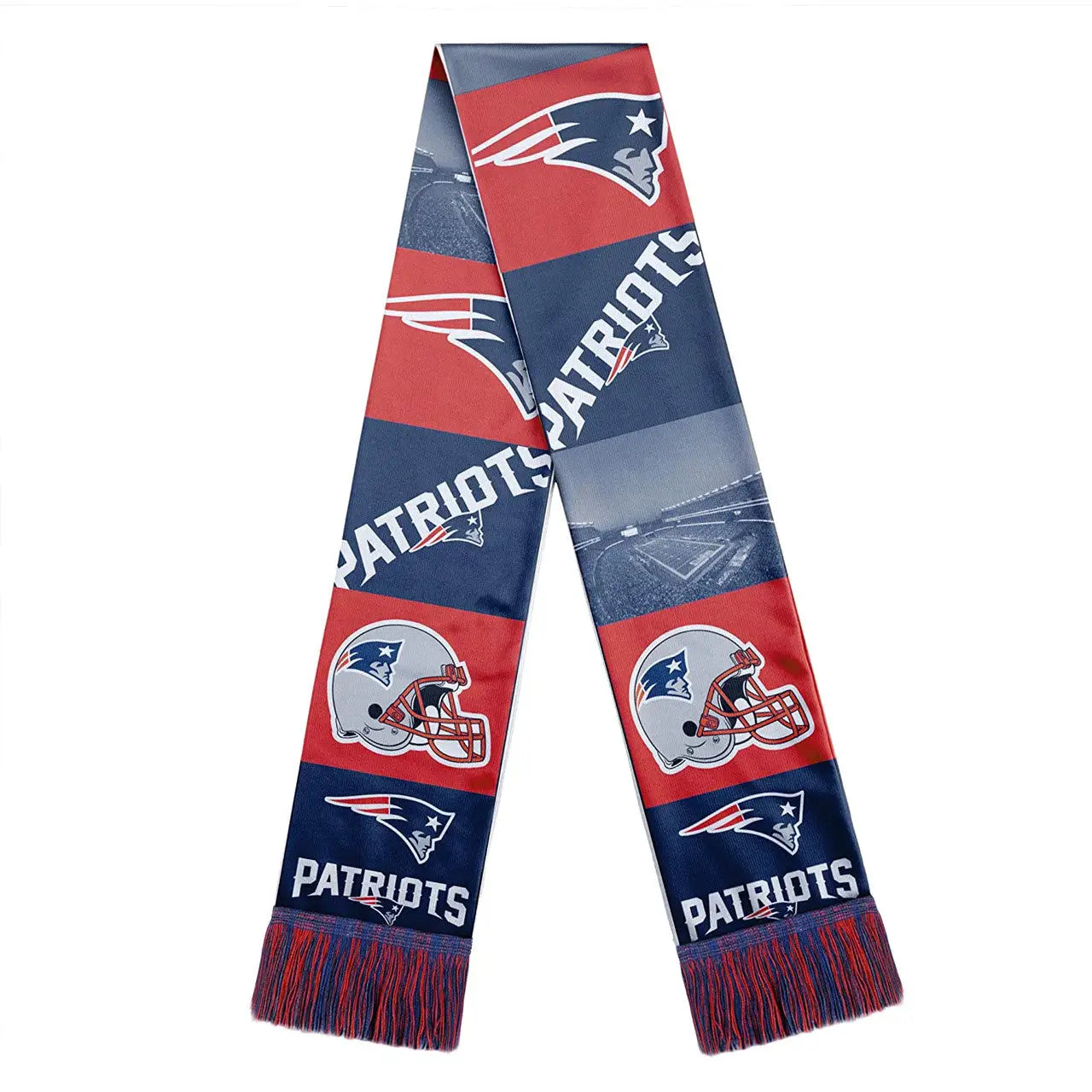Officially licensed NFL Bar Design scarf featuring New England Patriots logos and colors