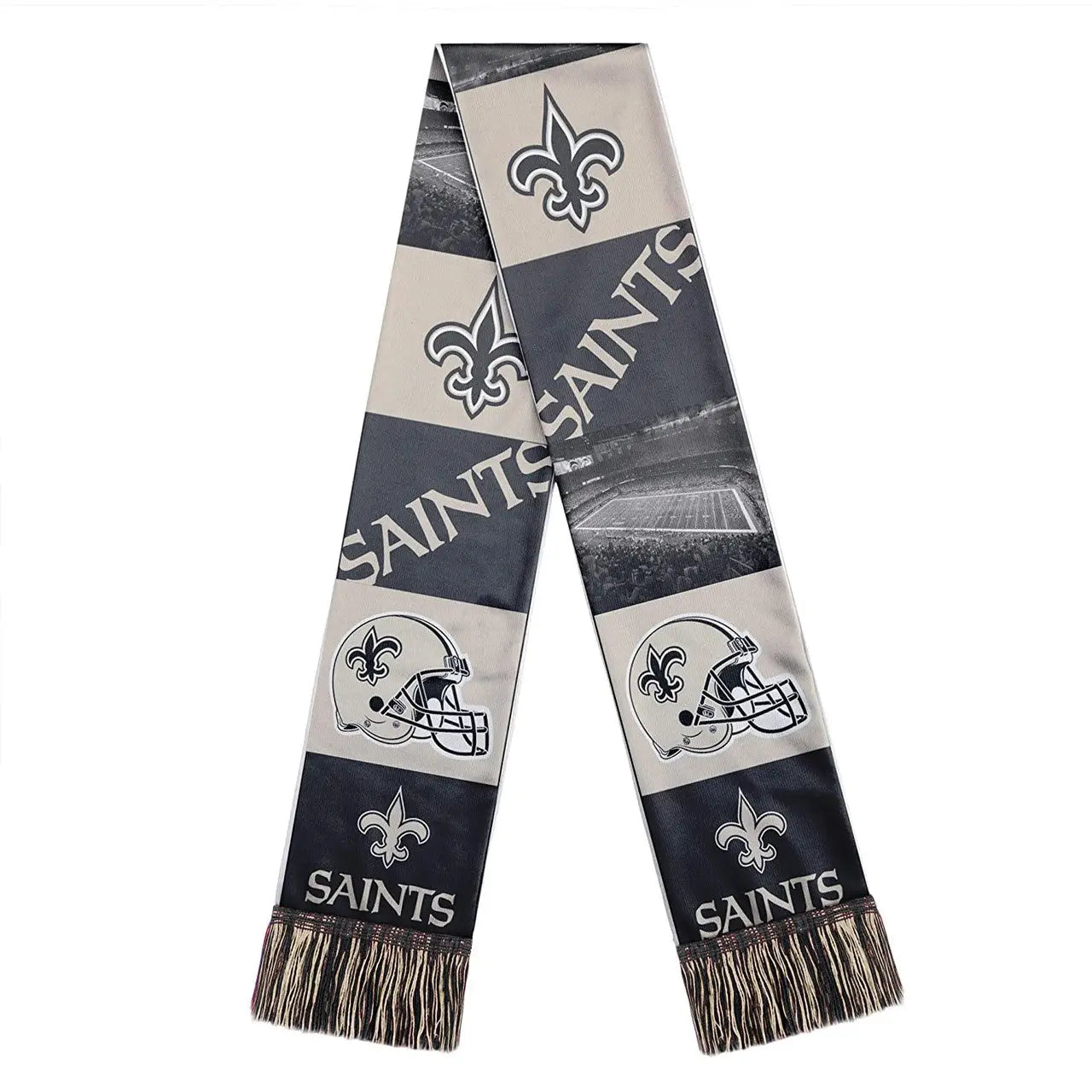 Officially licensed NFL New Orleans Saints scarf with bar design and team colors