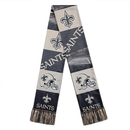 Officially licensed NFL New Orleans Saints scarf with bar design and team colors