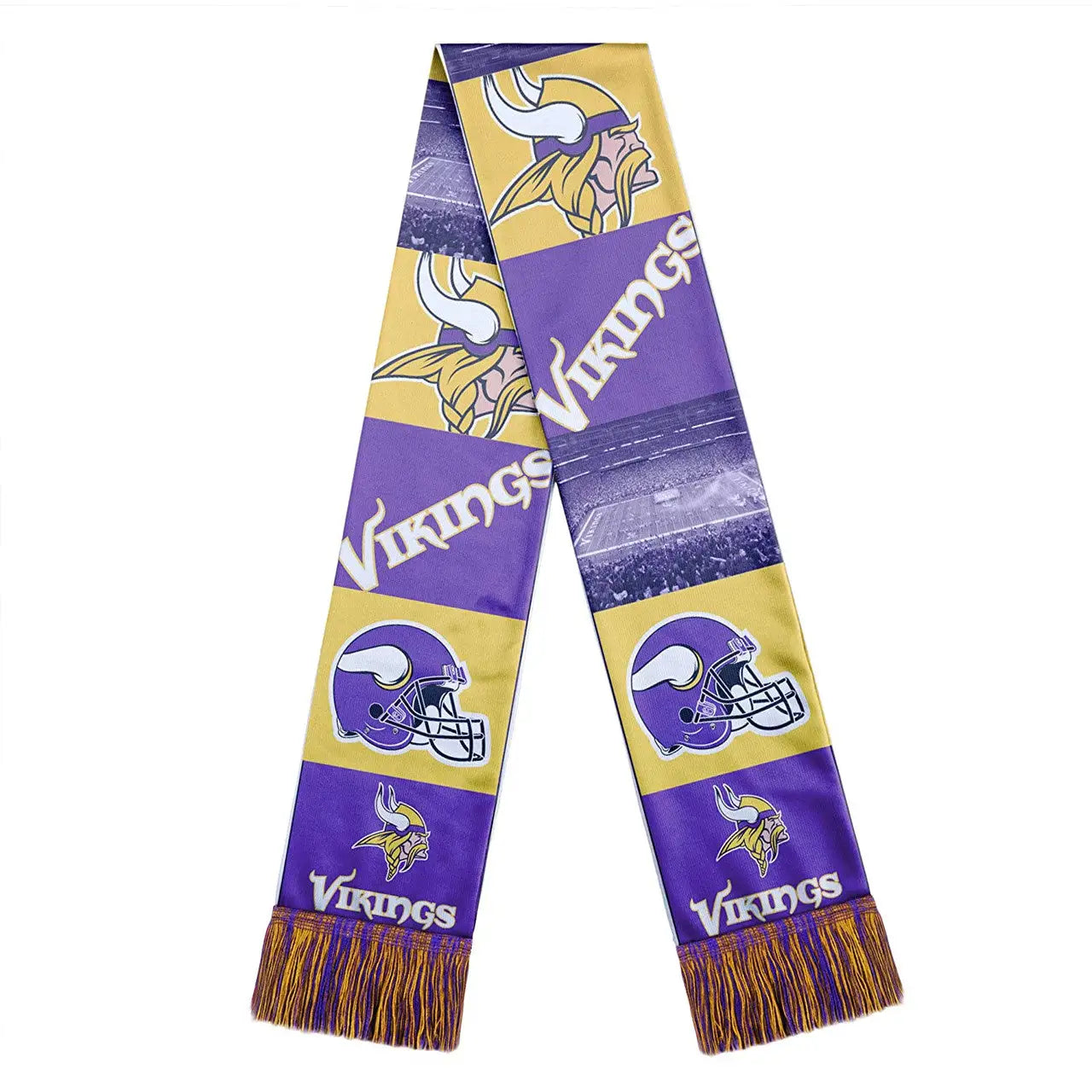 Officially licensed NFL Minnesota Vikings bar design scarf featuring team logos and colors