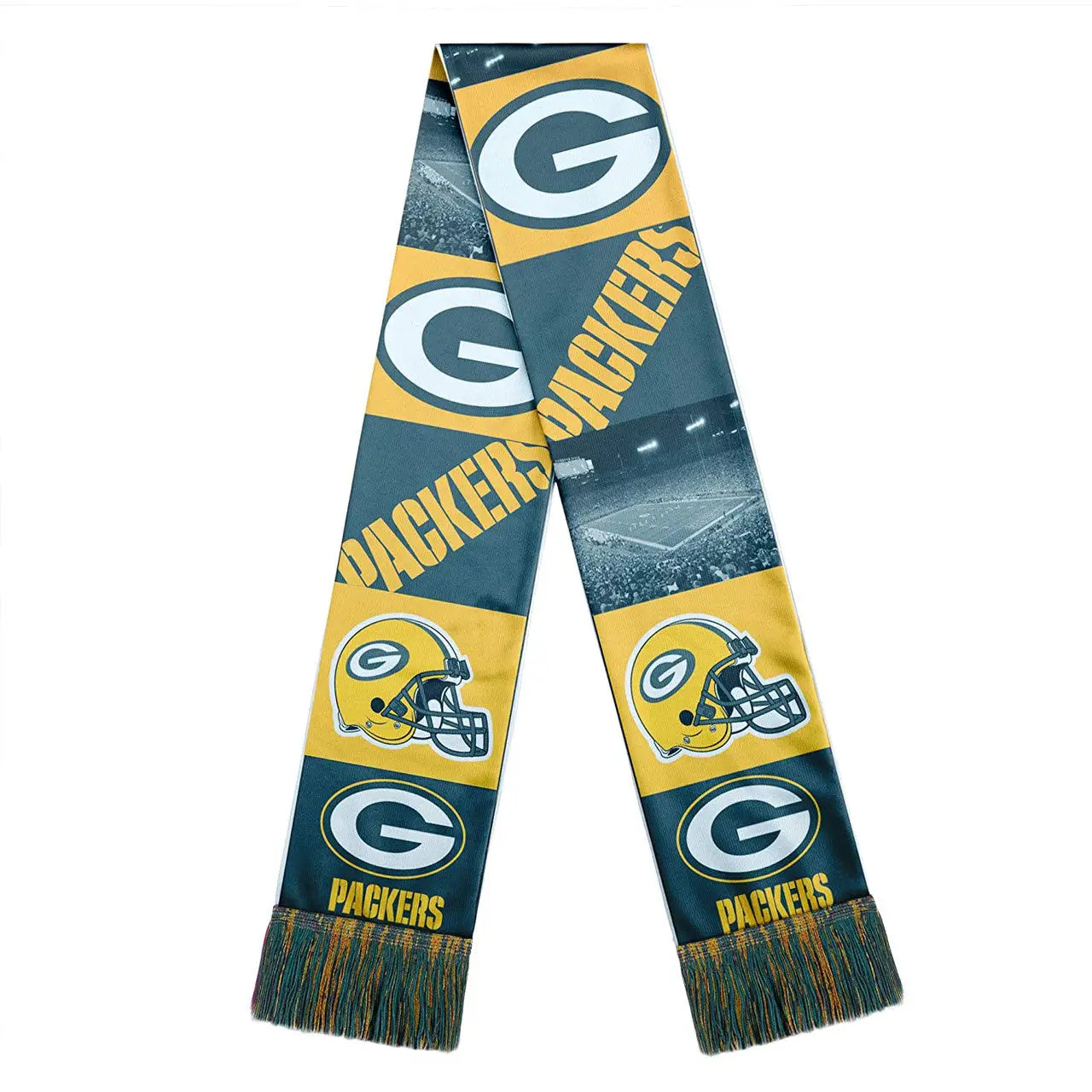 Officially Licensed NFL Green Bay Packers Scarf with Bar Design and Team Logo in Green and Gold