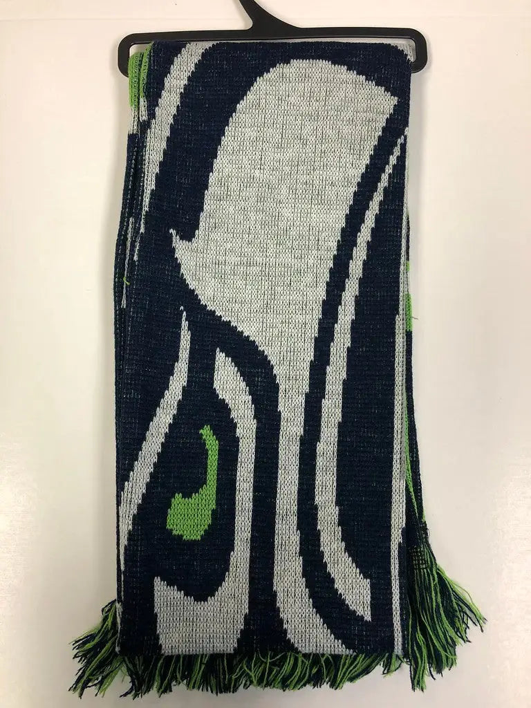 Knitted Officially Licensed NFL Colorblock Big Logo Scarf in blue, gray, and green pattern