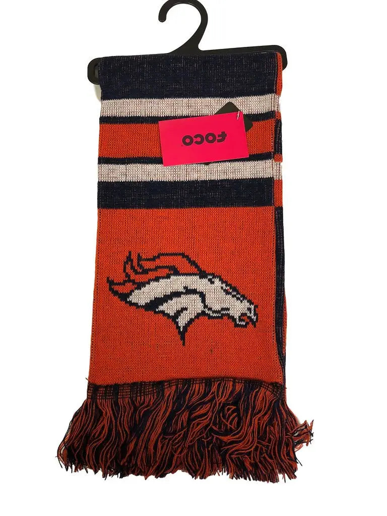 Striped orange, navy, and gray officially licensed NFL Big Logo Scarf with fringe