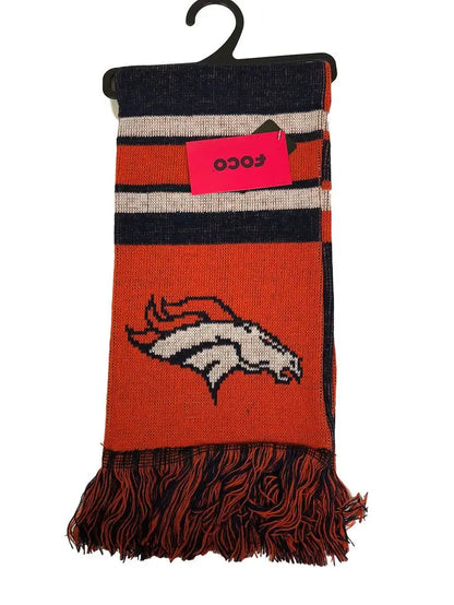 Striped orange, navy, and gray officially licensed NFL Big Logo Scarf with fringe