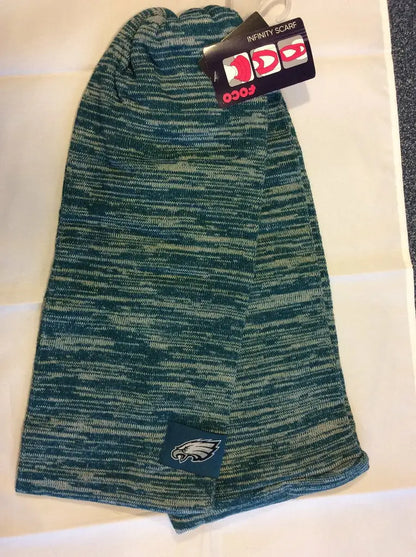 Green and black marled knit beanie with Eagles logo for NFL Colorblock Infinity Scarf
