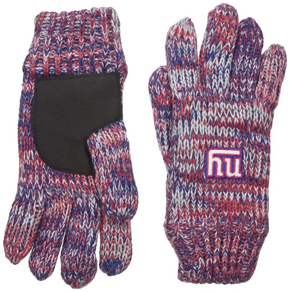 Multicolored knit gloves feature a Hu logo, officially licensed NFL Peak Glove