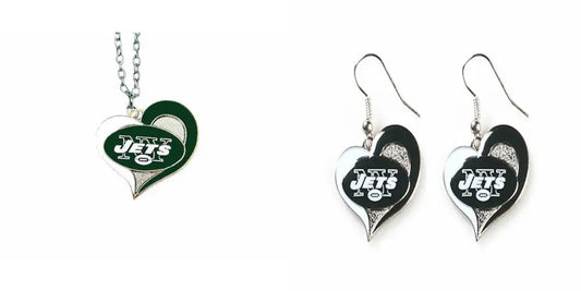 New York Jets officially licensed swirl heart shaped necklace and matching earrings set