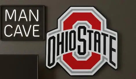Ohio State Buckeyes emblem with Man Cave sign 3D printed NCAA football decor