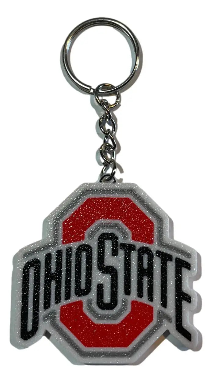 Ohio State Buckeyes logo keychain with glitter, perfect fan gift or stocking stuffer