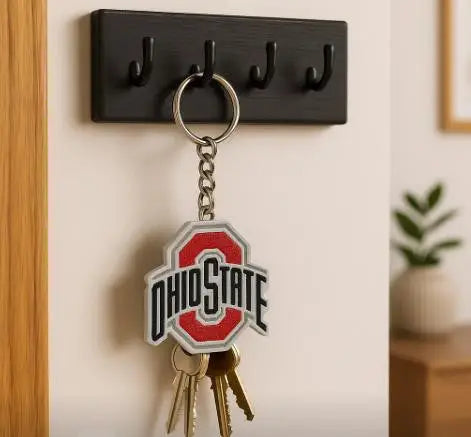 Ohio State Buckeyes logo keychain with red O and Ohio State text, perfect fan gift