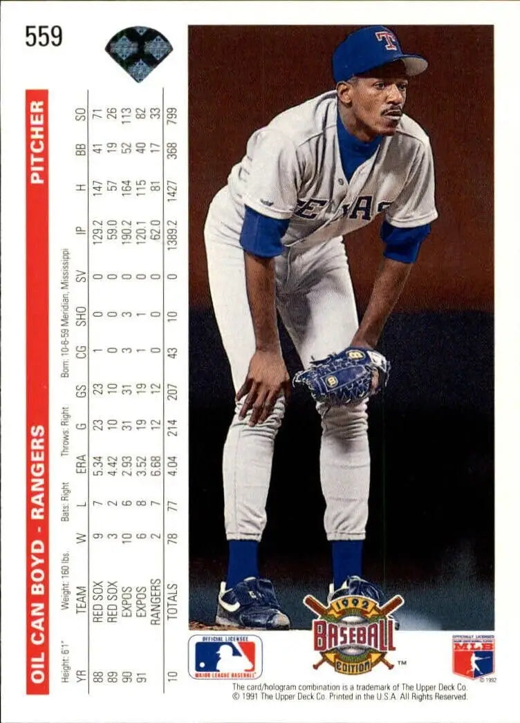 Oil Can Boyd 1992 Upper Deck MLB #559 Baseball Card Texas Rangers