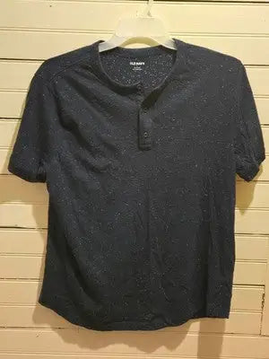 Old Navy T-Shirt Mens L Navy Speckled Henley Short Sleeve Soft-Washed - Apparel