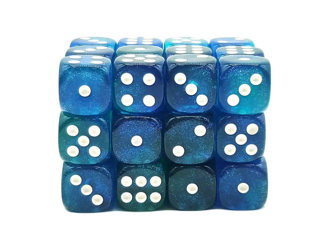 Translucent blue school dice set with white pips from Old School Dice RPG minis games