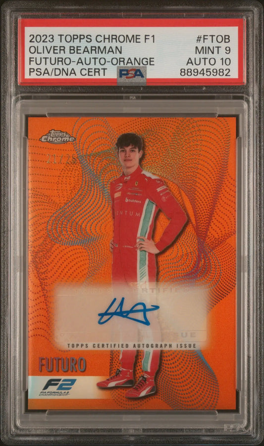 Oliver Bearman 2023 Topps Chrome Formula 1 Orange Autograph 21/25 PSA 9 10 Auto - Racing Card Single