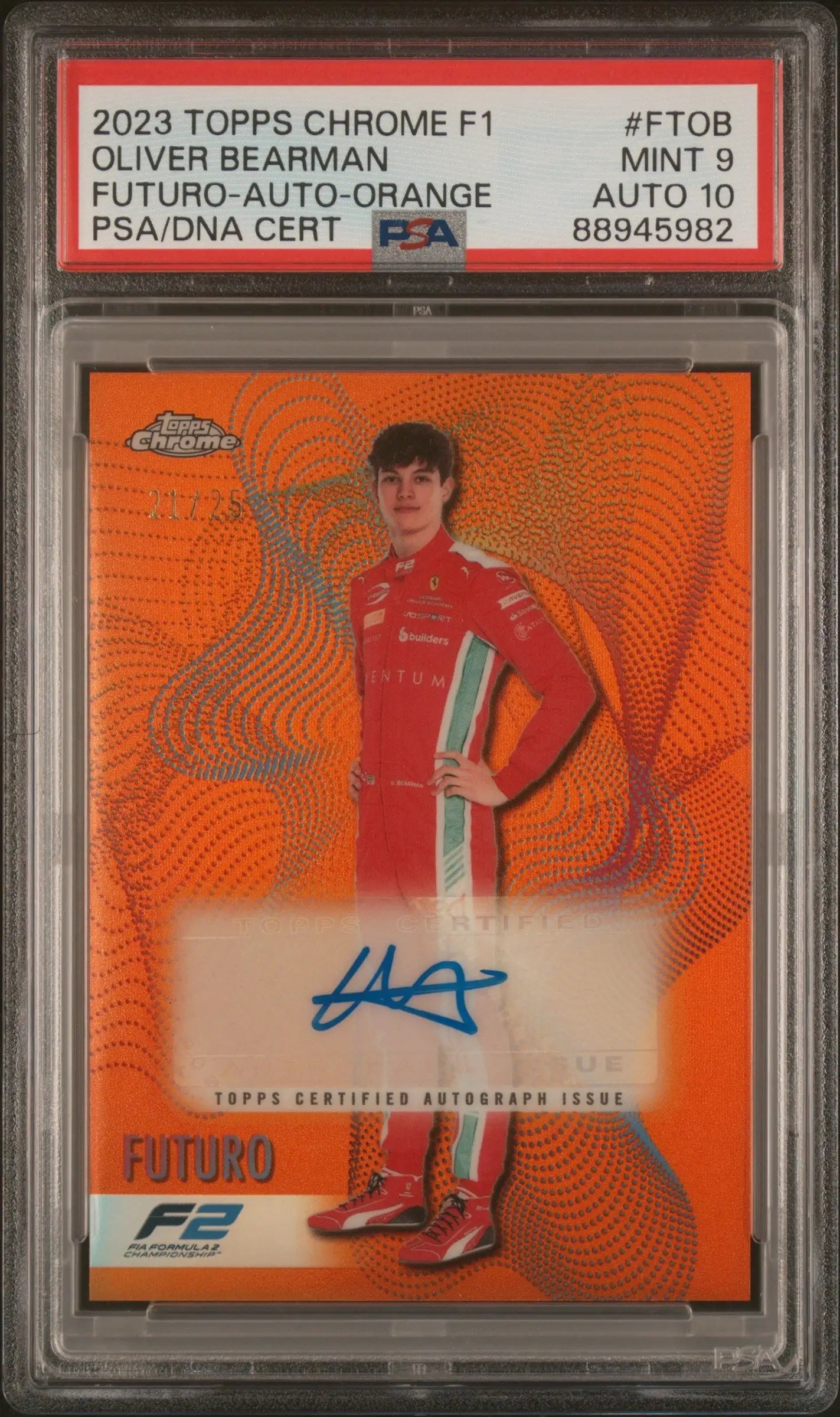 Oliver Bearman 2023 Topps Chrome Formula 1 Orange Autograph 21/25 PSA 9 10 Auto - Racing Card Single