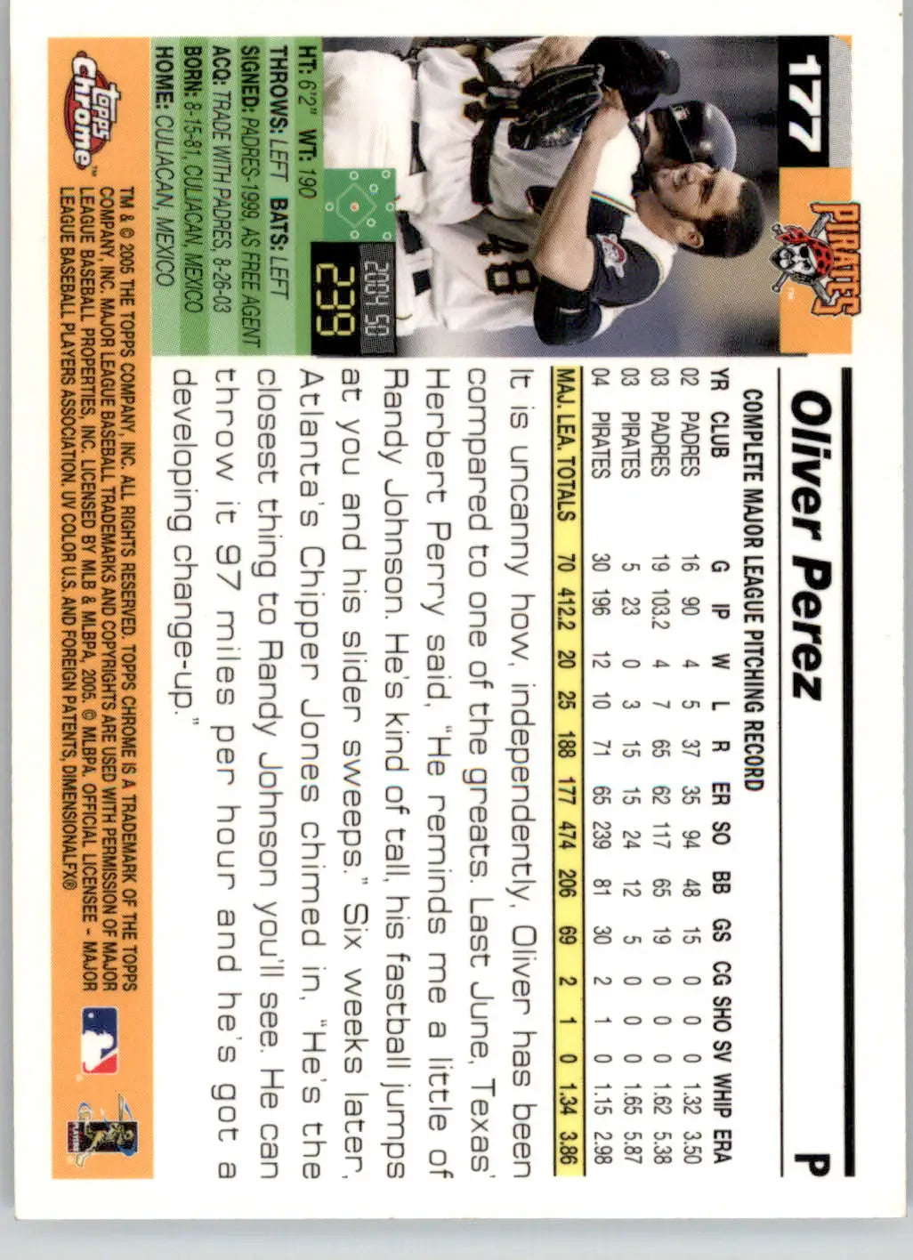 Oliver Perez - 2005 Topps Chrome - #177 - Baseball - Baseball Card Single