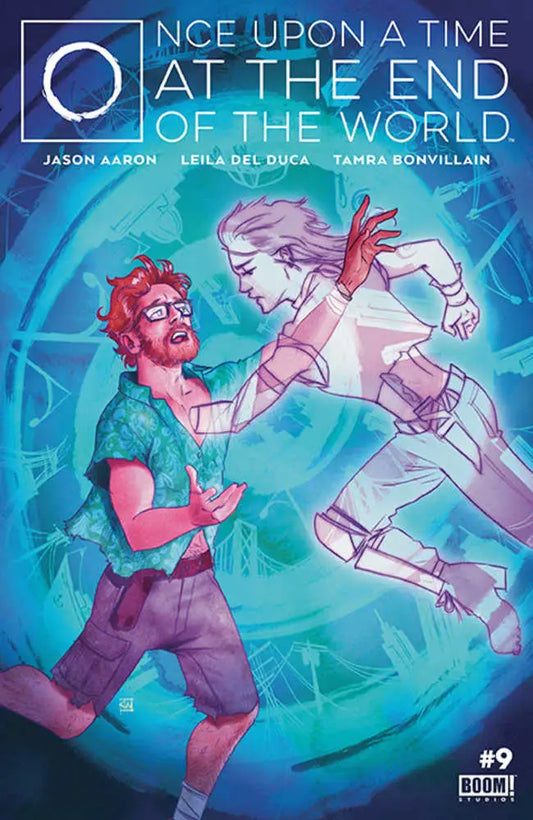 Comic book cover for Once Upon A Time At End Of World #9 with vibrant turquoise backdrop