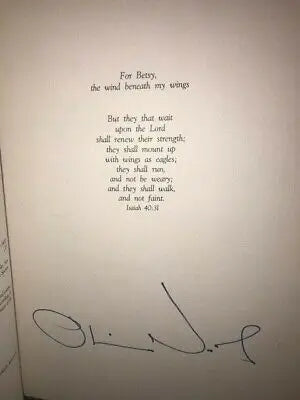 Inscribed page featuring a poem and signature in One More Mission by Oliver North, David Roth