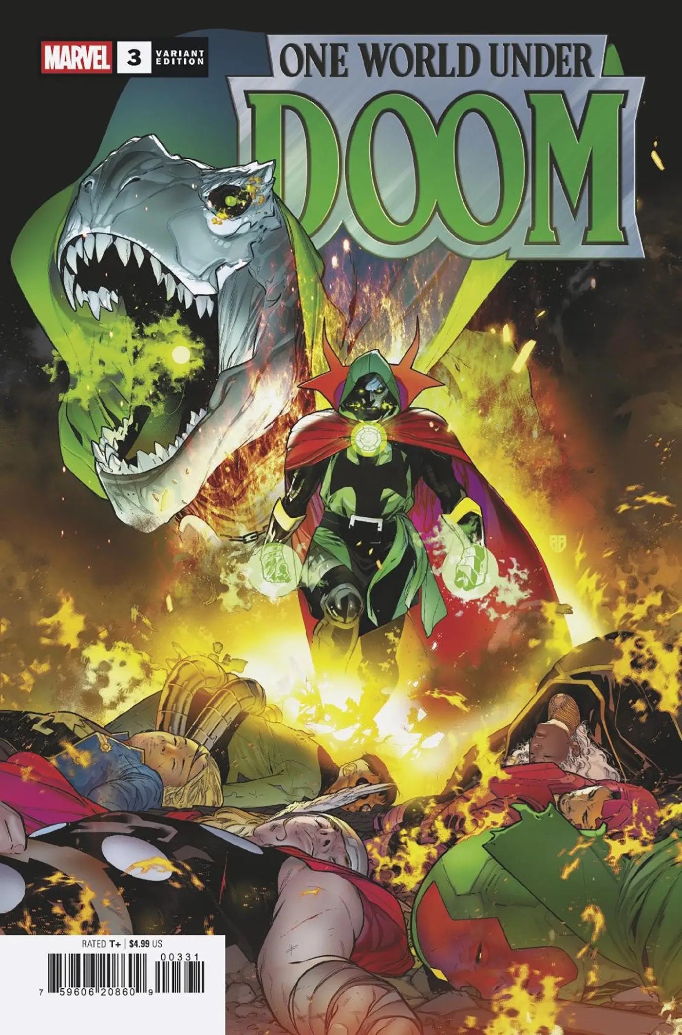 Comic book cover of One World Under Doom #3 Silva Variant showcasing vibrant artwork
